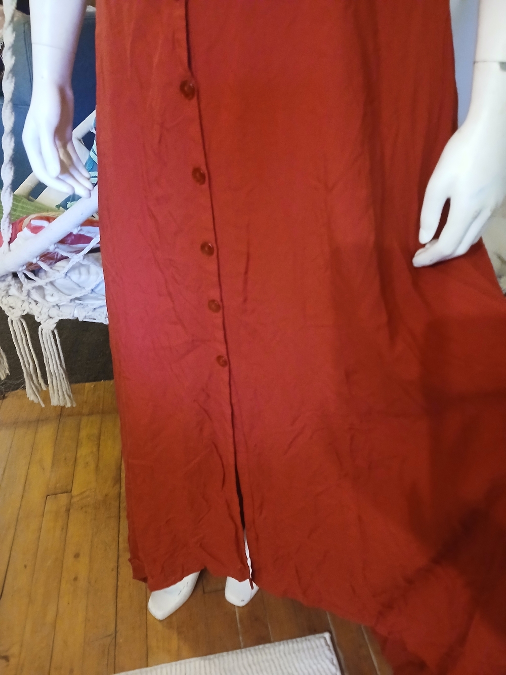 Women's Red Ruffle Button-Front Dress - Picture 4 of 6